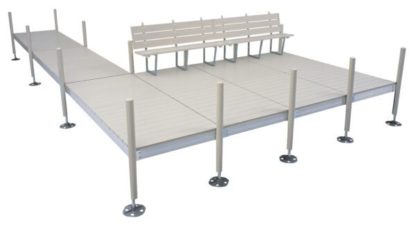 L-shaped dock with beige bench