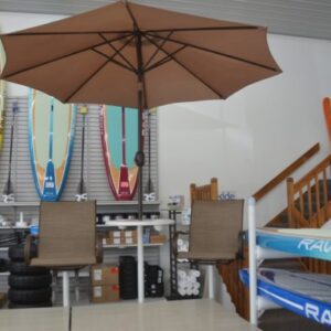 Surfboards and kayaks in a shop display
