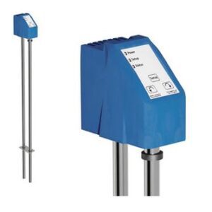 Tall blue device with metal rods