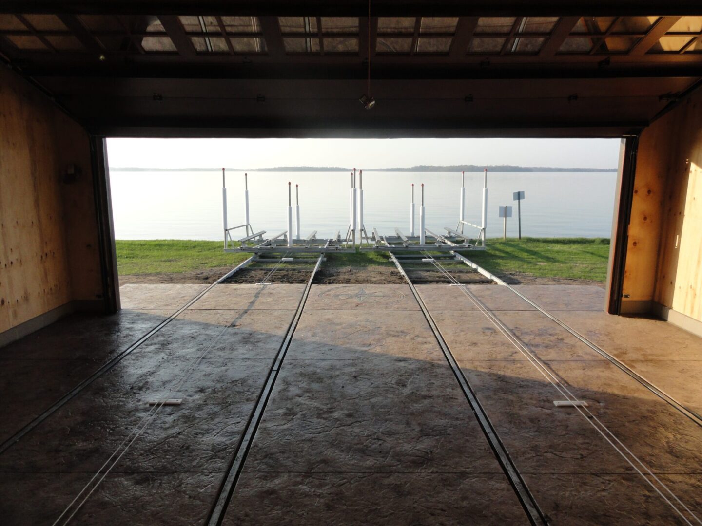 Boat launch ramp leading to lake