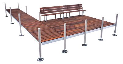 Outdoor seating platform with wooden planks