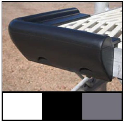 Black bench cap end in sunlight