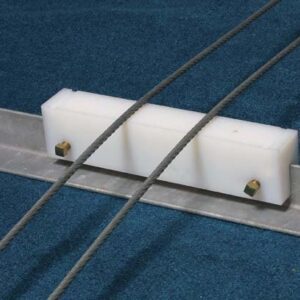 Cable guide on blue carpet